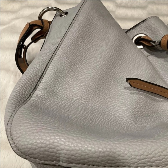 LONDON FOG Satchel Purse  Strap Hand Gray/Tan Pebbled - Picture 12 of 14